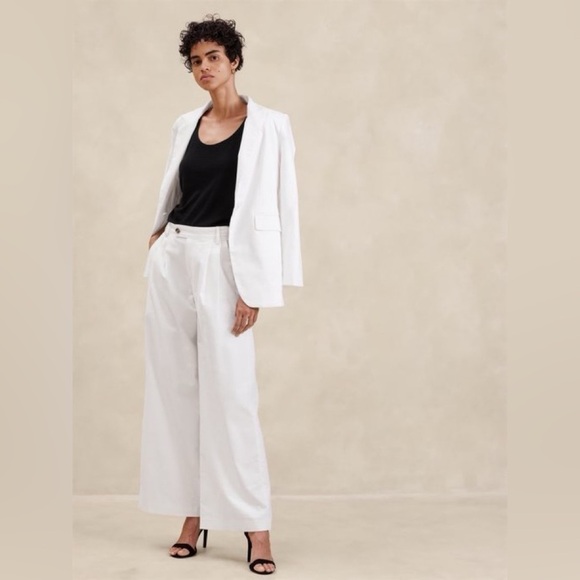 NWT! Banana Republic White Linen-Blend Wide-Leg Pleated Trouser - Multiple 💛 - Picture 1 of 7